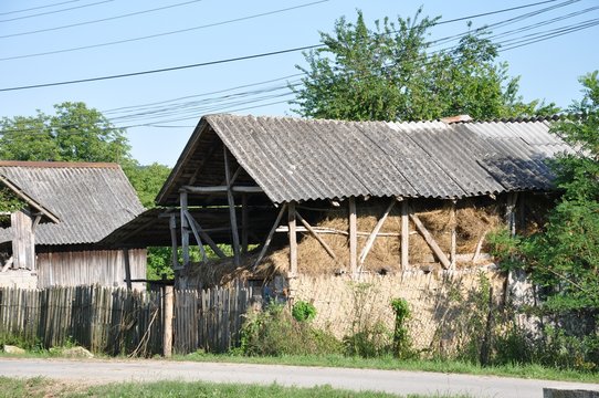 Barn full of hay in the countryside of Romania