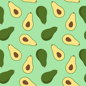 green exotic avocado pattern seamless on a green background summer vector