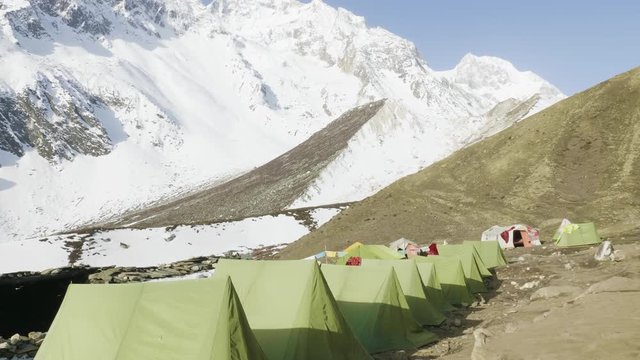 Darmasala tent camp on Larke Pass, 4500m altitude . Manaslu circuit trek.