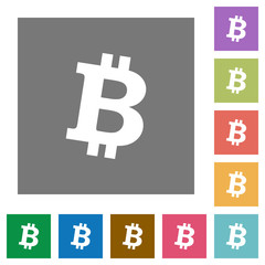 Bitcoin digital cryptocurrency square flat icons