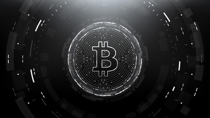 Obraz premium Bitcoin Futuristic Sci-Fi Technology Cryptocurrency Coin Hi-Tech Illustration. Isolated on Mesh Background