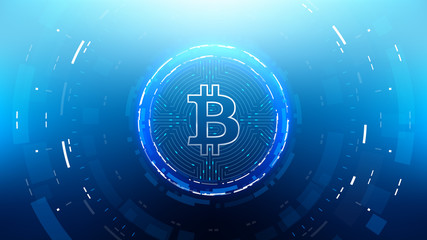 Bitcoin Futuristic Sci-Fi Technology Cryptocurrency Coin Hi-Tech Illustration. Isolated on Mesh Background