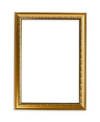 Golden frame for paintings or photographs on white background.