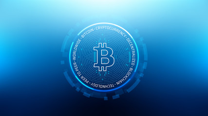 Bitcoin Futuristic Sci-Fi Technology Cryptocurrency Coin Hi-Tech Illustration. Isolated on Mesh Background