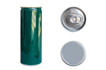 Green shiny cans with top and bottom corners for use as models or products with white background.