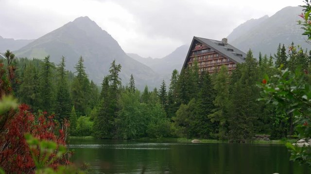 Landscape of mountain lake in National Park High Tatry. Strbske pleso 2