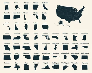Foto op Canvas Outline map of the United States of America. 50 States of the USA. US map with state borders. Silhouette of the USA. Vector © Yusiki