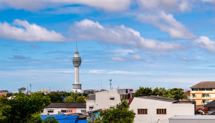 Obraz premium City Hall samutprakarn thailand, tower on a clear day.