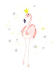 Cute flamingo. Vector summer illustration. Watercolor style