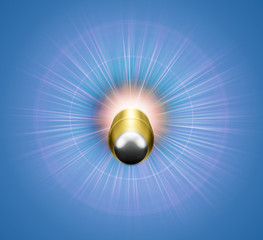 accent graphics of a silver top bullet flying towards the viewer