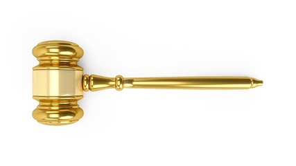 3D rendering Golden gavel, Judge Hammer