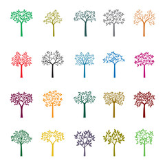 Set of color Trees. Vector Illustration.