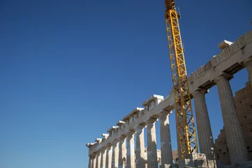 Restoration of Parthenon, Acropolis in Athens, Greece with a Crane