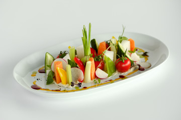 Vegetable mix. Beautiful serving of food in the restaurant