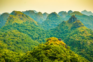 Halong bay mountain viewpoint from Cat Ba Island, Ngu Lam Peak in Vietnam