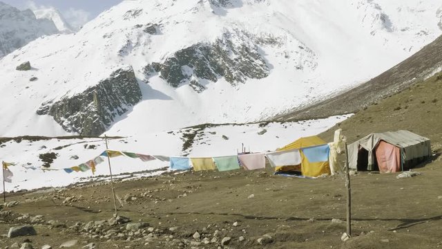 Darmasala tent camp on Larke Pass, 4500m altitude . Manaslu circuit trek.