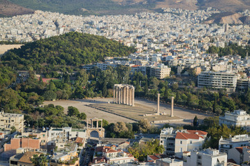 Temple of Olympian Zeus seen from Acropolis, Athens, Greece