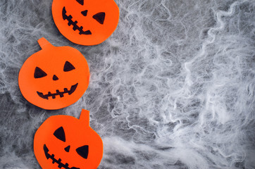 Pumpkin Heads on Cobweb Background, Halloween Symbol