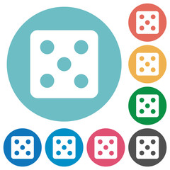 Dice five flat round icons