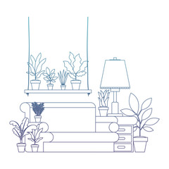 living room with houseplants scene vector illustration design