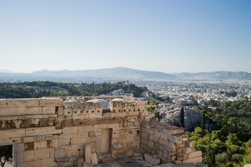 Obraz premium Ruiny na Akropolu z Ateną Tło, Grecja
