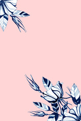 Awesome rose flowers frame. Hand drawn ink illustration.