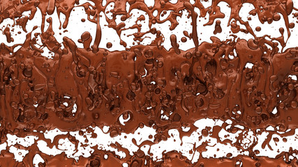 Melted chocolate or cocoa coffee splashes and droplets