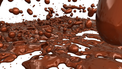 Melted chocolate or cocoa coffee splashes and droplets