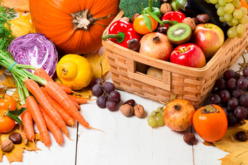 Assortment of autumn fruits and vegetables