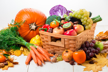 Isolated autumn fruits and vegetables composition
