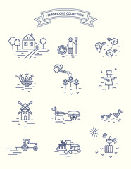 Farm and agriculture life icons set.