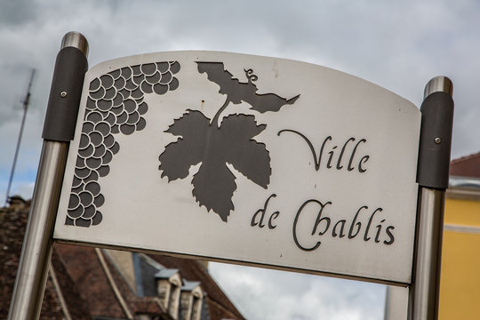 Chablis, France May 17th 2013 : sign for the town of Chablis in Burgundy, France