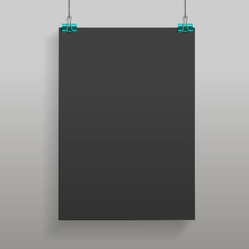 Black Hanging Poster Mock Up in Realistic Style