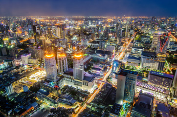 Fototapeta na wymiar BANGKOK, THAILAND - JUNE 21: Photo at night on Baiyoke Tower 2 is a beautiful Aerial view highway interchanged night view ,long exposure of Bangkok.
