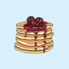 Vector pancakes illustration on pastel background.
