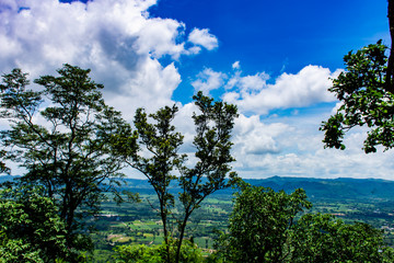 Fototapeta na wymiar The point of view of the mountains and the town of Chaiyaphum at Sai Thong National Park Thailand.