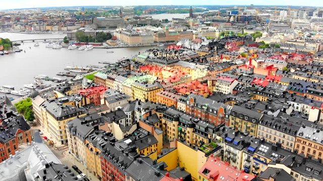 Aerial view of Stockholm Sweden's colorful architecture in the Ostermalm District.
