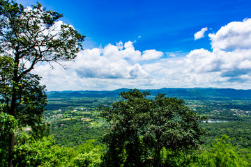 Fototapeta na wymiar The point of view of the mountains and the town of Chaiyaphum at Sai Thong National Park Thailand.