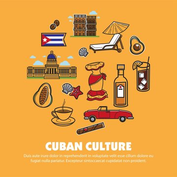 Cuba travel and cutlure vector symbols