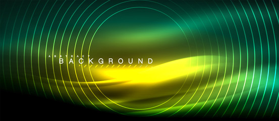 Neon glowing lines, magic energy space light concept, abstract background wallpaper design