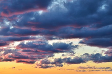 Sky and storm clouds for background. Sunset