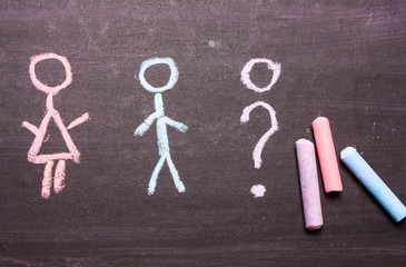  sign, a symbol of a man and a woman.  The concept of gender, transgender, sex selection