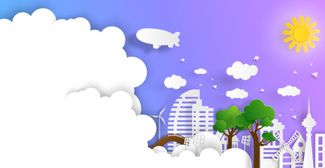 Purple cityscape background and eco friendly concept.
