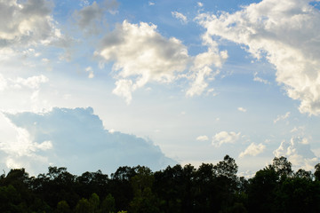 Blue sky with white clouds.Bright blue sky with fluffy clouds in evening.
