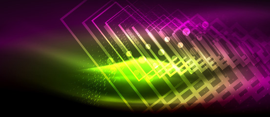 Neon glowing wave, magic energy and light motion background. Wallpaper template, hi-tech future concept
