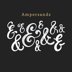 Vector set of handwritten ampersands.Calligraphic symbols collection on white background.