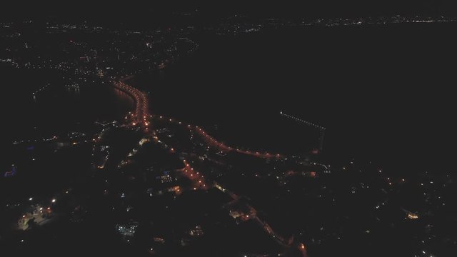 Aerial night fly in Nesebar ,Bulgaria