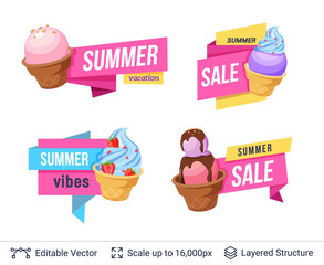 Set of summer badges isolated on white.