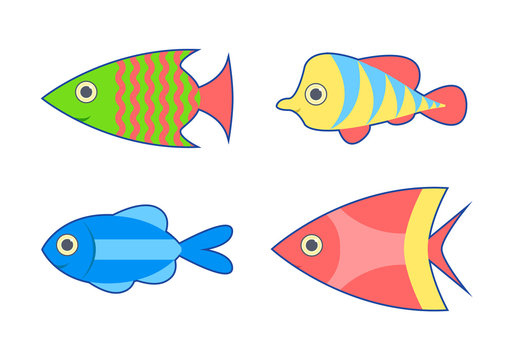 Set of tropical fish. Isolated on white background. Vector illustration.