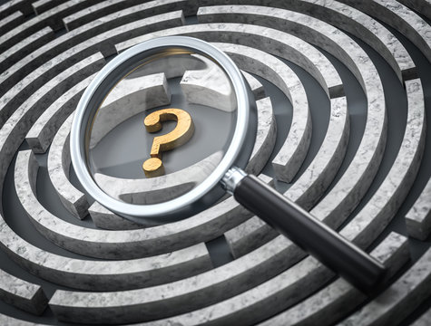 3D Labyrinth goldenes Fragezeichen